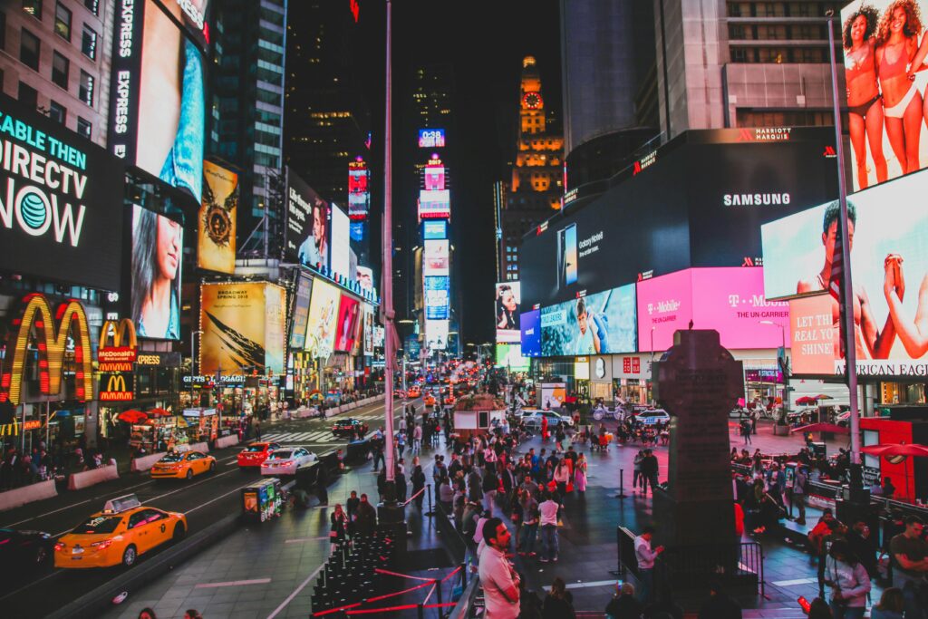 times square NY marketing billboards advertising products busy street